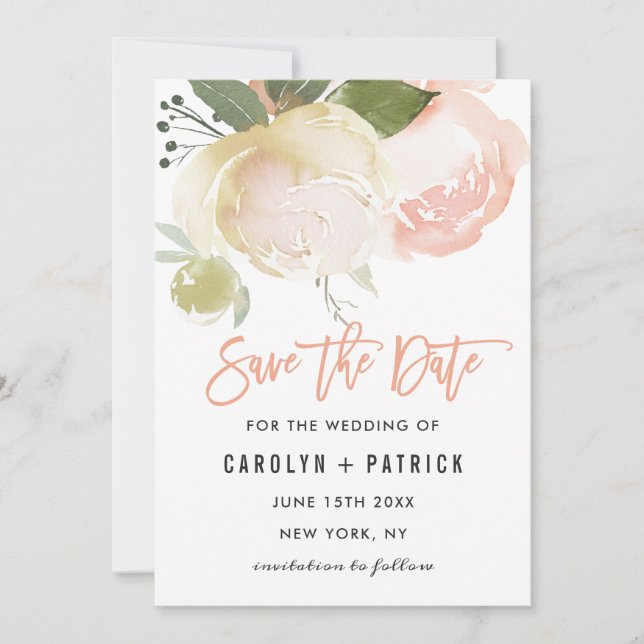 Blush Pink Elfenbein Hochzeit retten Datum Save The Date (Vorderseite)