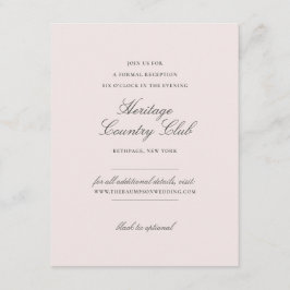 Blush Pink Empfang and Wedding Website Begleitkarte