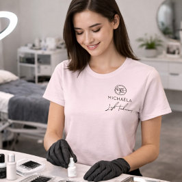 Blush Pink Employee Name Business Logo Lashes T-Shirt