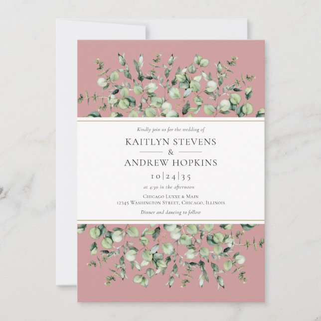 Blush Pink Eucalyptus  Wedding Einladung (Vorderseite)