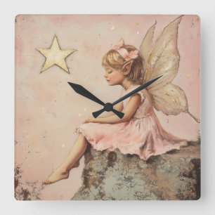 Blush Pink Fairy Quadratische Wanduhr