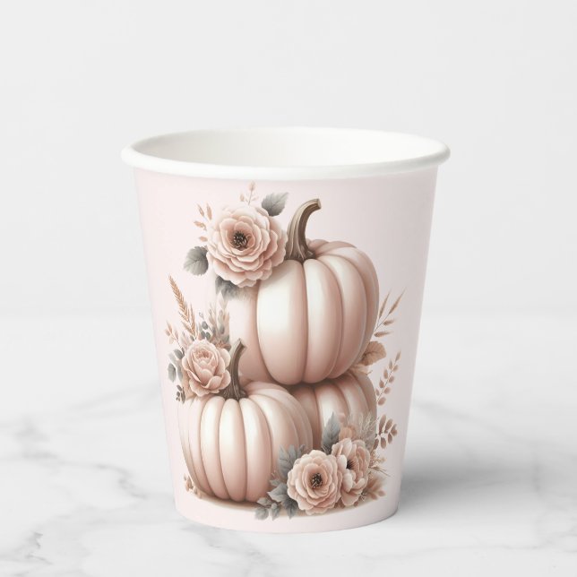 Blush Pink Fall Pumpkin Baby Duschbecher Pappbecher (Vorderseite)