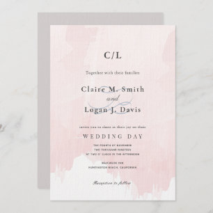 Blush-Pink-Farbe-Monogramm-Hochzeit Einladung