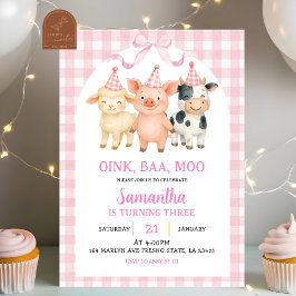 Blush Pink Farm Party Gingham Birthday Einladung