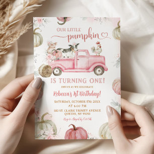 Blush Pink Farm Pumpkin Truck 1. Geburtstag Einladung