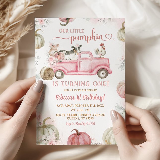Blush Pink Farm Pumpkin Truck 1. Geburtstag Einladung (Von Creator hochgeladen)