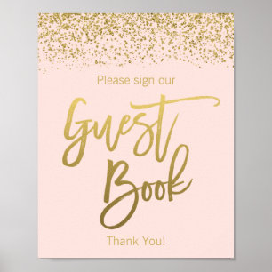 Blush Pink Faux Gold Glitter Guest Book Sign Poster
