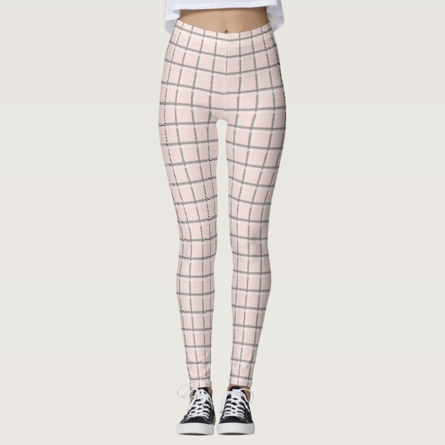Blush Pink Fein Kariertes Muster Preppy Leggings (Vorderseite)