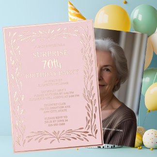 Blush Pink Feminine 70. Custom Überraschung Geburt Folieneinladung