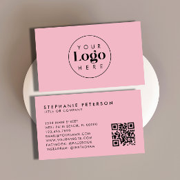 Blush Pink Feminine Custom Company Logo QR Code Visitenkarte