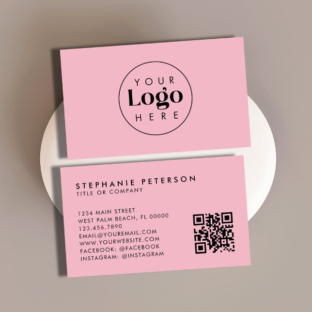 Blush Pink Feminine Custom Company Logo QR Code Visitenkarte (Von Creator hochgeladen)