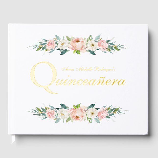 Blush Pink Feminoral Quinceñera Gästebuch (Vorderseite)