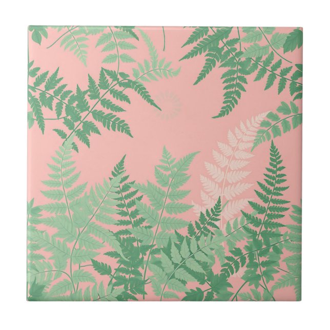 Blush Pink Fern Leaf Botanical Sage Green Modern  Fliese (Vorderseite)