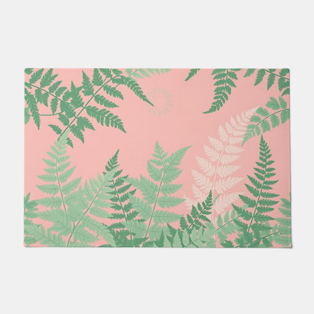 Blush Pink Fern Leaf Botanical Sage Green Modern  Fußmatte (Vorderseite)
