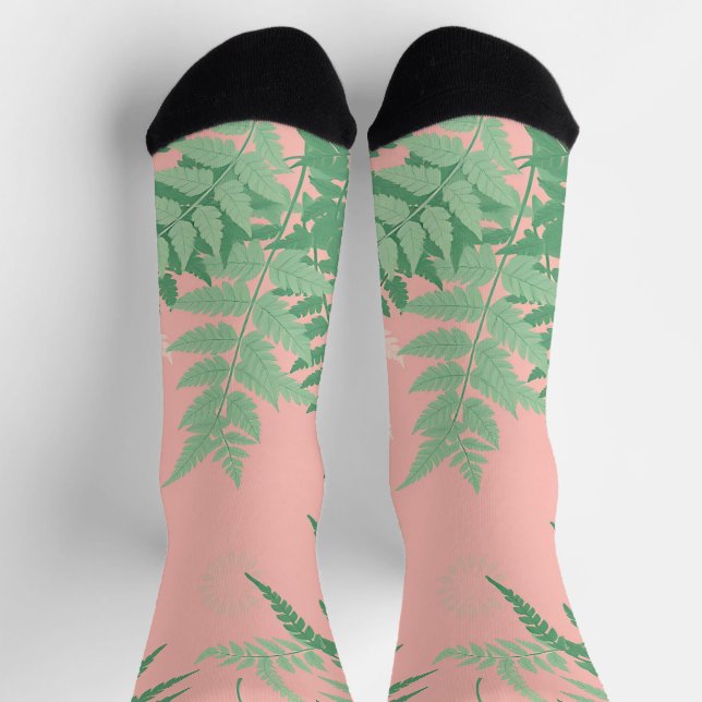 Blush Pink Fern Leaf Botanical Sage Green Modern  Socken (Oben)