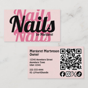 Blush Pink Fette Soziale Icon QR-Code Nagelstudio Visitenkarte