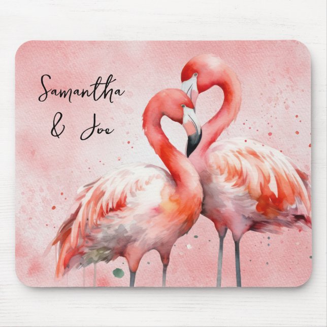 Blush Pink Flamingo Pair Wasserfarbe Mousepad (Vorne)