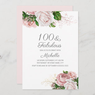 Blush Pink Floral 100 und fabelhaft Geburtstag Einladung