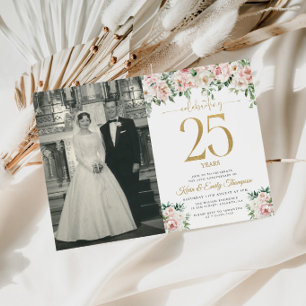 Blush Pink Floral 25 Jahre Einladung
