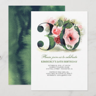 Blush Pink Floral 30. Geburtstag Party Einladung