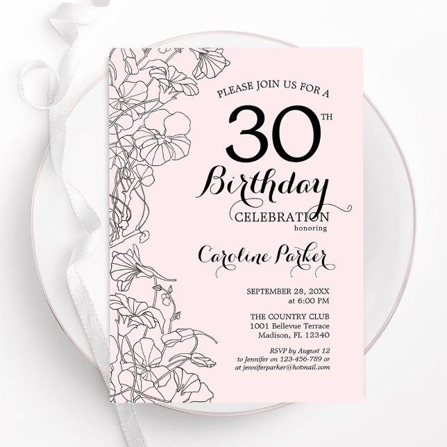 Blush Pink Floral 30. Geburtstag Party Einladung (Von Creator hochgeladen)