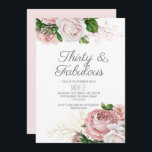 Blush Pink Floral 30 und fabelhaft Geburtstag Einladung<br><div class="desc">Elegante moderne botanische rot-rosa Aquarellblüte (Rose) und Grün auf dem weißen Garten-Thema 30. Geburtstag Party / 30 und fabelhafte Einladung. Text,  Schriftart,  Schriftart und Farbe sind vollständig anpassbar,  sodass diese Karte auf Ihren Anzug angepasst werden kann.</div>