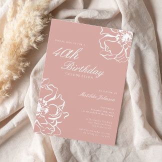 Blush Pink Floral 40. Geburtstag Party Einladung