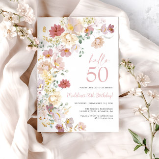 Blush Pink Floral 50. Geburtstag Einladung