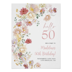 Blush Pink Floral 50. Geburtstag Willkommen Poster