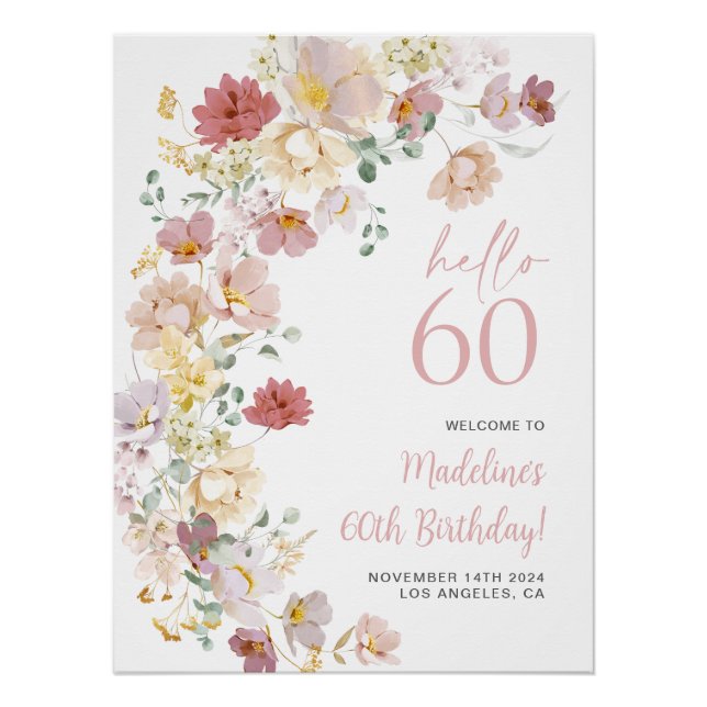 Blush Pink Floral 60. Geburtstag Willkommen Poster (Vorderseite)