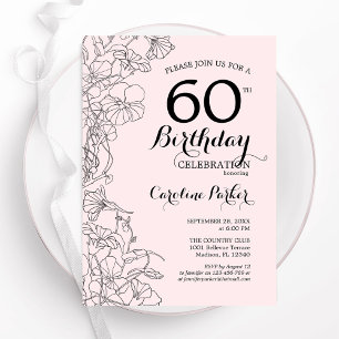 Blush Pink Floral 60. Geburtstagsparty Einladung