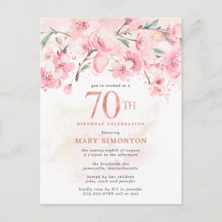 Blush Pink Floral 70. Geburtstag Einladung Postcar