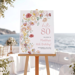Blush Pink Floral 80. Geburtstag Willkommen Poster