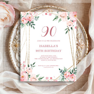 Blush Pink Floral 90. Budget Geburtstagseinladung