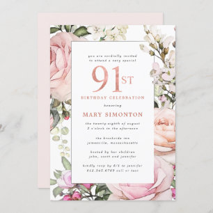 Blush Pink Floral 91. Geburtstagsparty Einladung