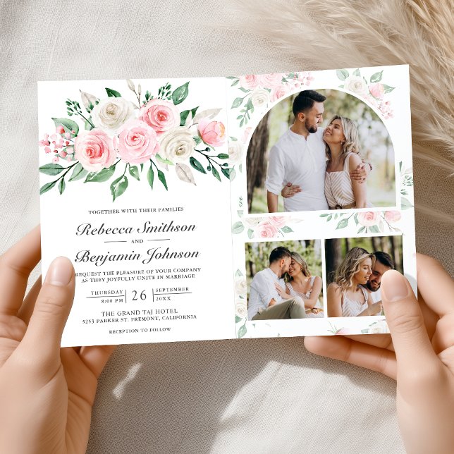 Blush Pink Floral All in One QR Code Wedding Einladung (Von Creator hochgeladen)