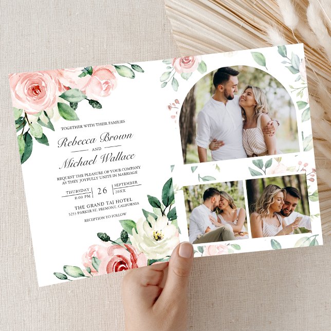 Blush Pink Floral All in One QR Code Wedding Einladung (Von Creator hochgeladen)