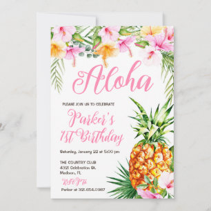 Blush Pink Floral Aloha Ananas Geburtstagsparty Einladung