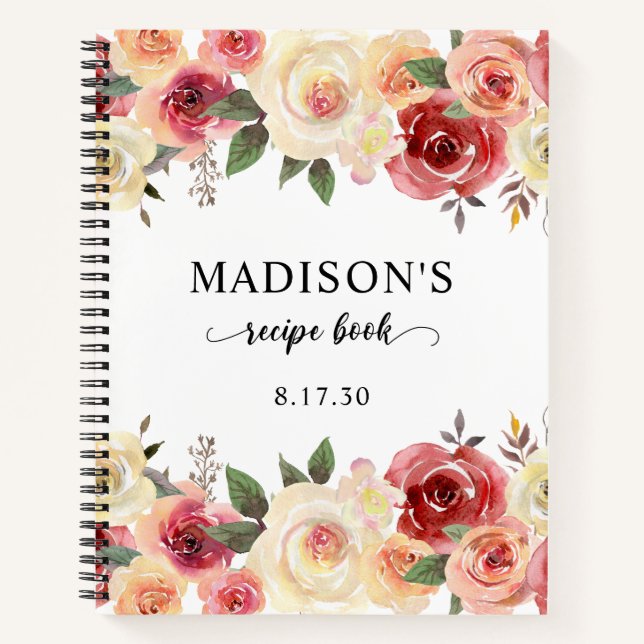 Blush Pink Floral Aquarell Dusche Rezept Buch (Vorderseite)