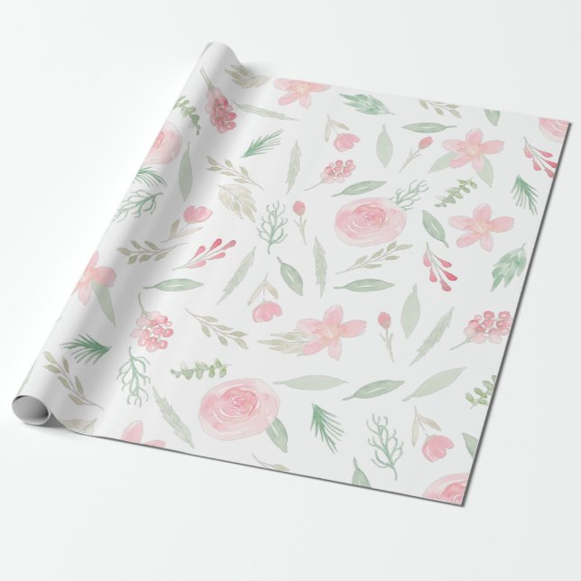 Blush Pink Floral Aquarell Geschenkpapier (Ungerollt)