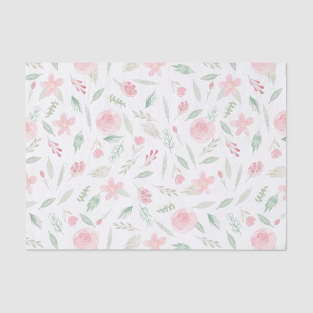 Blush Pink Floral Aquarell Seidenpapier (Vorderseite)