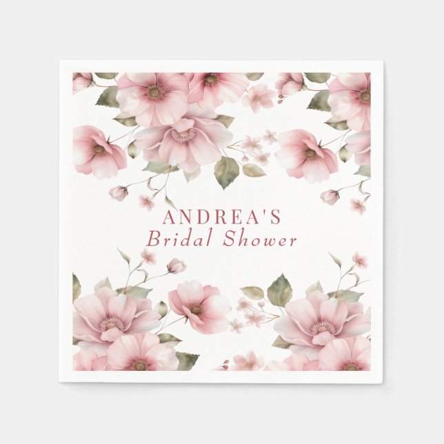 Blush Pink Floral Aquarell Serviette (Vorderseite)