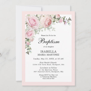 Blush Pink Floral Aquarell Taufe Einladung
