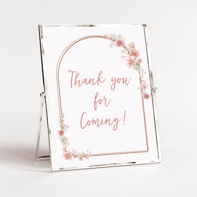 Blush Pink Floral Arch Vielen Dank für Ihr Kommen Poster (Pink Flowers Arch Baby Shower Thank you for Coming Sign)