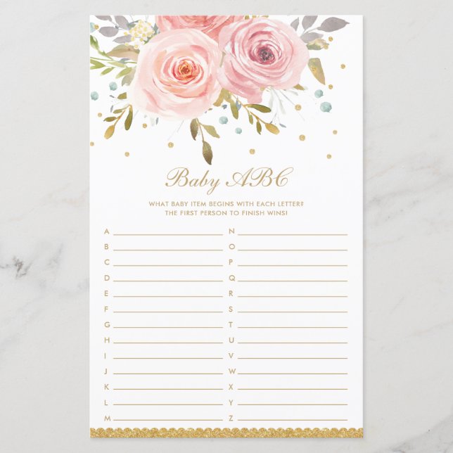 Blush Pink Floral Baby ABC Fun Baby Showspiel (Vorderseite)