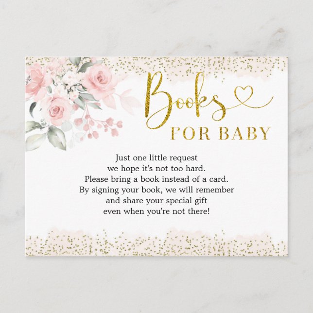 Blush Pink Floral Baby Duschbücher für Baby Einladungspostkarte (Vorderseite)