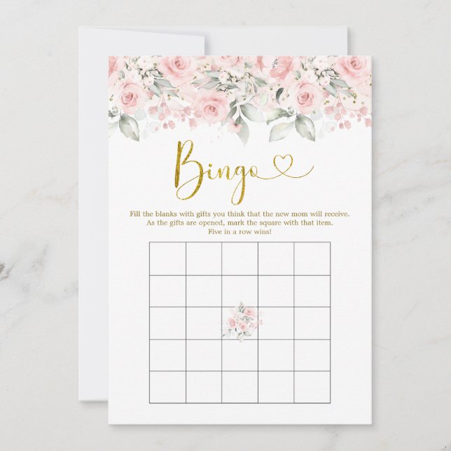 Blush Pink Floral Baby Dusche Baby Bingo Spiel Einladung (Vorderseite)
