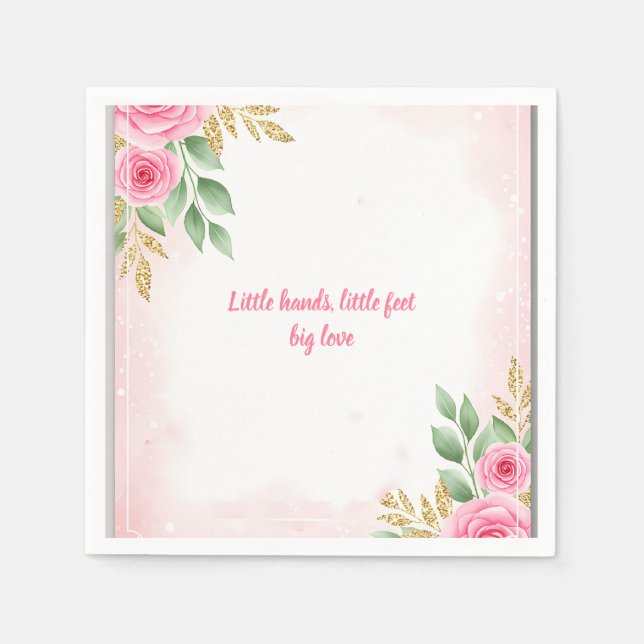 Blush Pink Floral Baby Dusche mit Rose und Gold Serviette (Vorderseite)