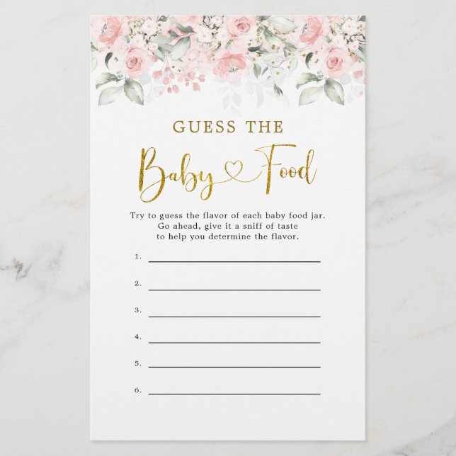 Blush Pink Floral Baby Dusche Raten Baby Food (Vorderseite)