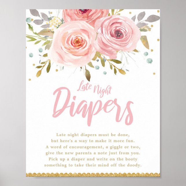Blush Pink Floral Baby Dusche Spätnachtsspalter Poster (Vorne)